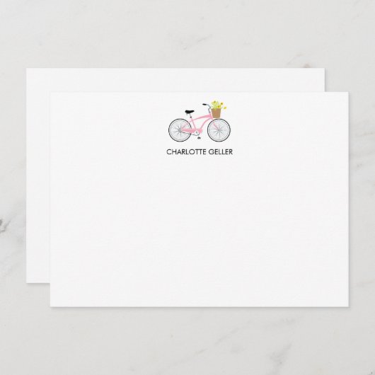 Roze fiets met mand-platte briefkaart (Voorkant / Achterkant)