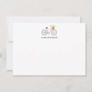 Roze fiets met mand-platte briefkaart