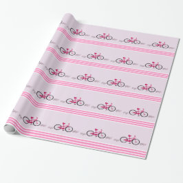 Roze fiets met roze lint cadeaupapier