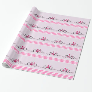 Roze fiets met roze lint cadeaupapier
