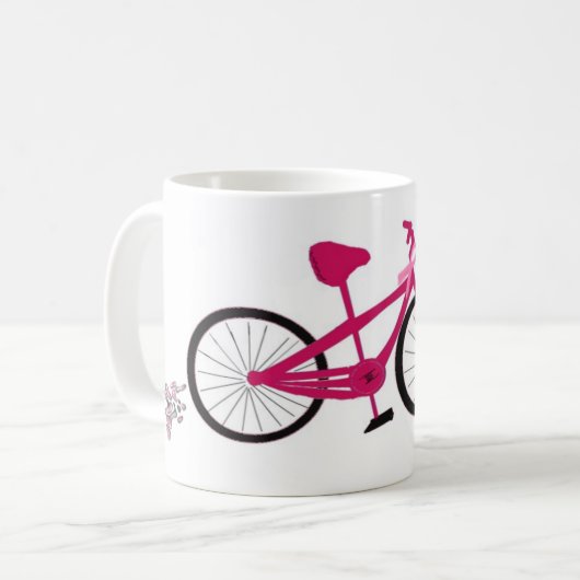 Roze fiets met roze lint koffiemok (Voorkant links)
