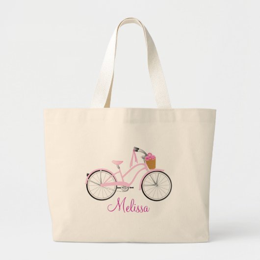 Roze fiets met streamers grote tote bag (Voorkant)