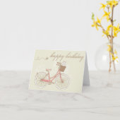 Roze fiets met Terrier Happy Birthday Kaart (Gele Bloem)