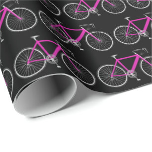 roze fiets op zwart verpakkingspapier cadeaupapier