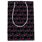 Roze fiets op zwarte, middelgrote cadeautas (Voorkant)