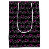 Roze fiets op zwarte, middelgrote cadeautas (Achterkant)
