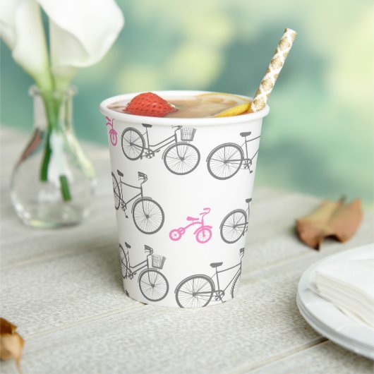 Roze fiets papieren bekers (Insitu)