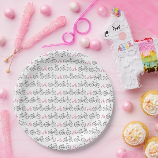 Roze fiets papieren bordje (Feest)