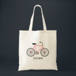 Roze fiets, speciale tas<br><div class="desc">Een tas met een foto van een roze meloen fiets.  Personaliseer met jouw naam onder de fiets.</div>