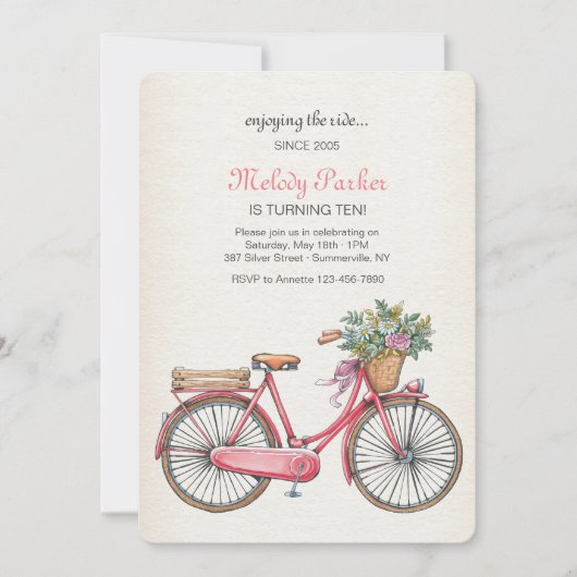Roze Fiets Uitnodiging (Voorkant)