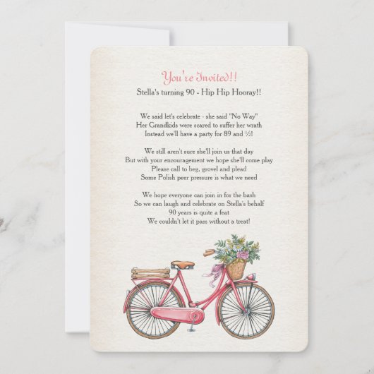 Roze fiets uitnodiging aangepast (Voorkant)
