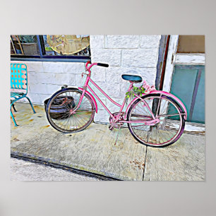 Roze Fiets -- wand poster