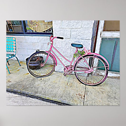 Roze Fiets -- wand poster (Voorkant)