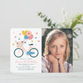 Roze Fietsballonnen & Harten Meisje Verjaardagsfot Kaart (Staand voorkant)