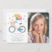 Roze Fietsballonnen & Harten Meisje Verjaardagsfot Kaart (Voorkant)