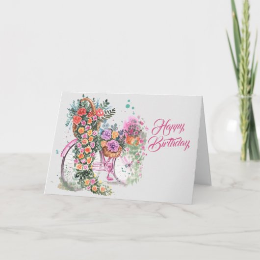  Roze Fietsbloem Verjaardag Kaart (Voorkant)