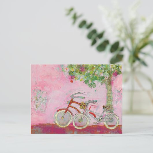 Roze fietsen briefkaart (Staand voorkant)