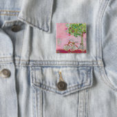 Roze fietsen vierkante button 5,1 cm (In situ)