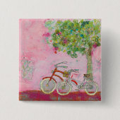 Roze fietsen vierkante button 5,1 cm (Voorkant)