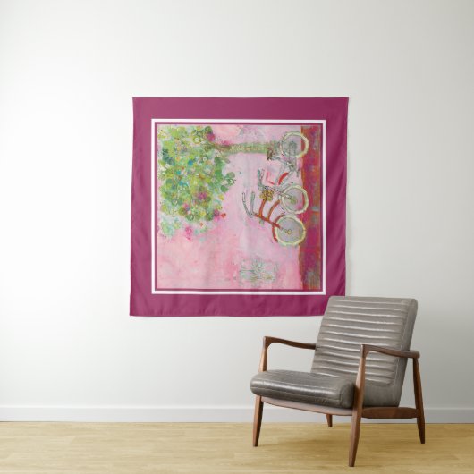 Roze fietsen wandkleed (In situ)