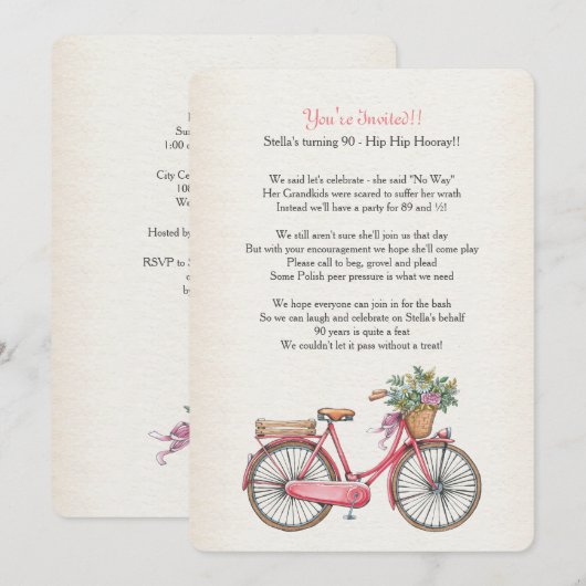 Roze fietsenuitnodiging Gepersonaliseerd Kaart (Voorkant / Achterkant)