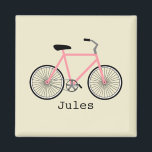 Roze Fietsmagneet Magneet<br><div class="desc">Een magneet met een illustratie van een meloen roze fiets. Personaliseer met jouw naam onder de fiets.</div>