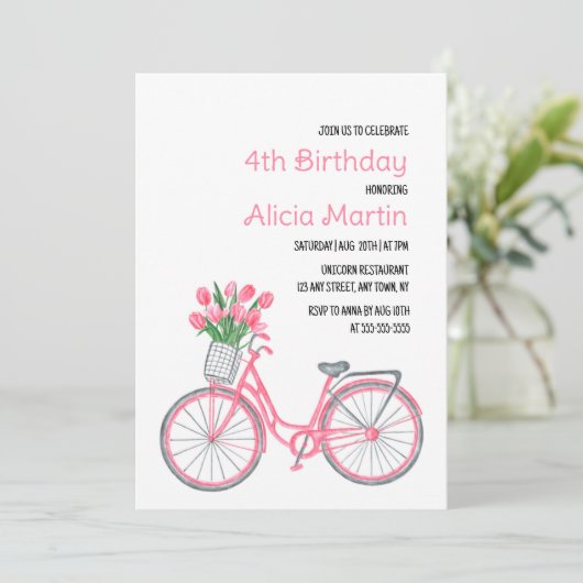 Roze Fietsmand Tulp Bloem Elke leeftijd Verjaardag Kaart (Staand voorkant)