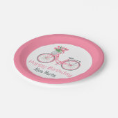 Roze Fietsmand Tulp Bloem Elke leeftijd Verjaardag Papieren Bordje (Gekanteld)