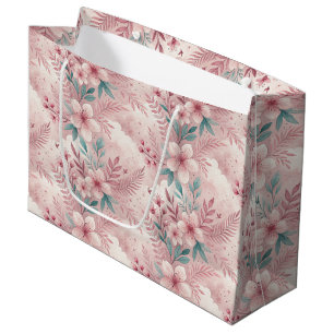 Roze Fijne Bloemen Grote Geschenktas Groot Cadeauzakje