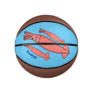 Roze fijne inktvis cartoon illustratie basketbal