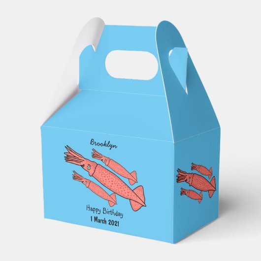 Roze fijne inktvis cartoon illustratie bedankdoosjes (Voorkant Zijde)