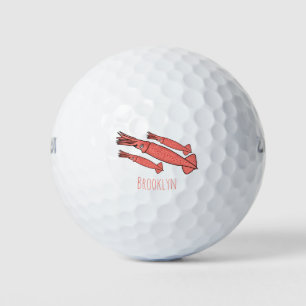 Roze fijne inktvis cartoon illustratie golfballen