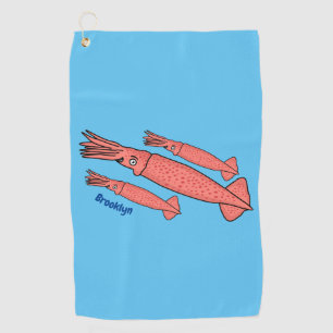Roze fijne inktvis cartoon illustratie golfhanddoek