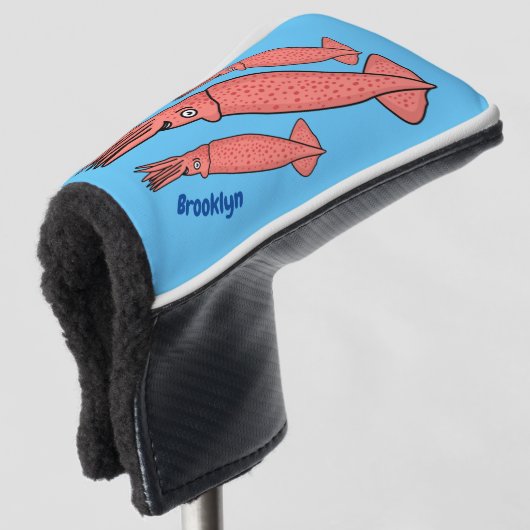 Roze fijne inktvis cartoon illustratie golfheadcover (3/4 voorkant)