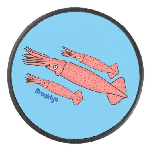 Roze fijne inktvis cartoon illustratie hockey puck (Voorkant)