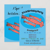 Roze fijne inktvis cartoon illustratie kaart (Voorkant / Achterkant)