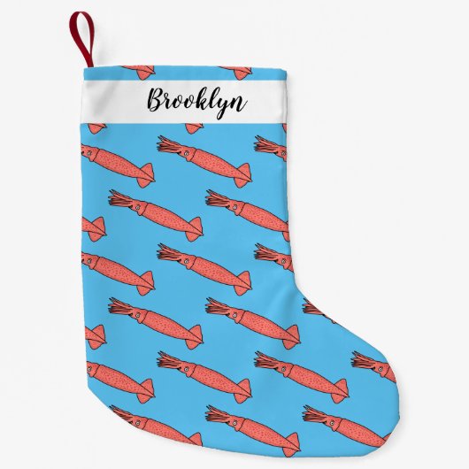 Roze fijne inktvis cartoon illustratie kleine kerstsok (Voorkant)