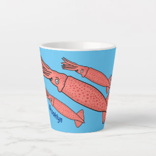 Roze fijne inktvis cartoon illustratie latte mok