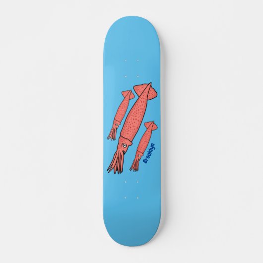 Roze fijne inktvis cartoon illustratie persoonlijk skateboard (Voorkant)