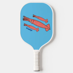 Roze fijne inktvis cartoon illustratie pickleball paddle