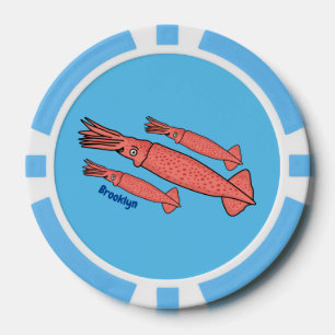 Roze fijne inktvis cartoon illustratie poker chips