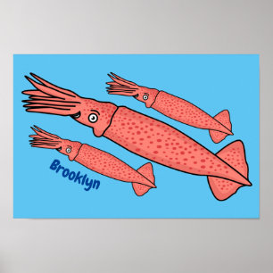 Roze fijne inktvis cartoon illustratie poster