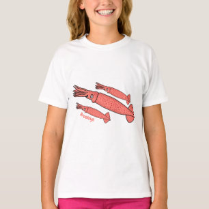 Roze fijne inktvis cartoon illustratie t-shirt