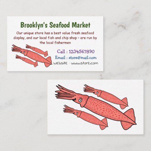 Roze fijne inktvis cartoon illustratie visitekaartje (Voorkant / Achterkant)