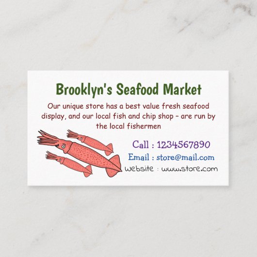 Roze fijne inktvis cartoon illustratie visitekaartje (Voorkant)