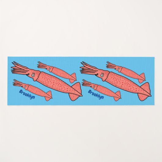 Roze fijne inktvis cartoon illustratie yogamat (Voorkant (horizontaal))