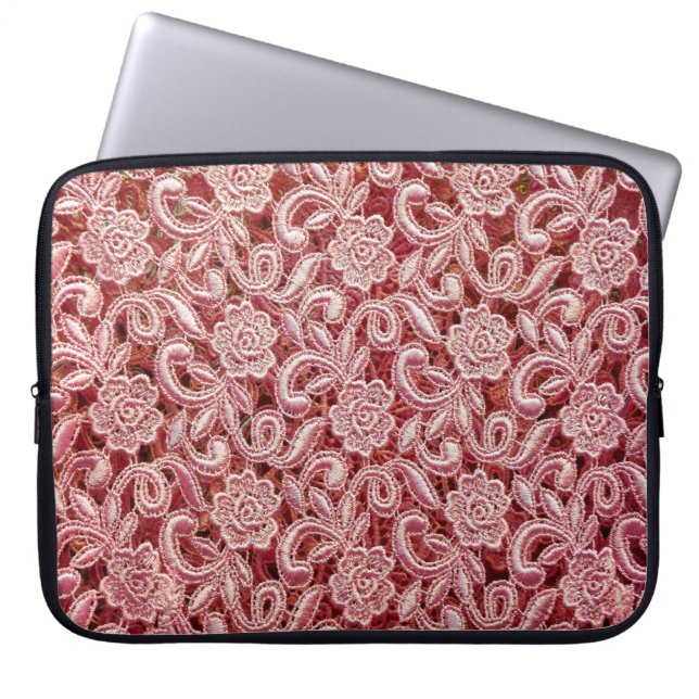 Roze fijne kant textuur met naadloze mooie vin laptop sleeve (Voorkant)