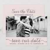 Roze fijne script Save Our Date-aankondiging The Date (Voorkant / Achterkant)