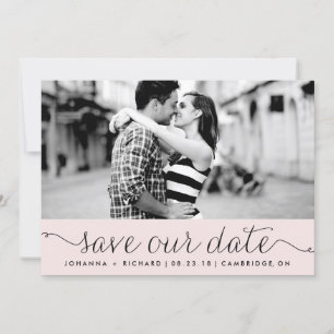 Roze fijne script Save Our Date-aankondiging The Date