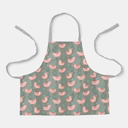 Roze fijne vogels schort (Voorkant)